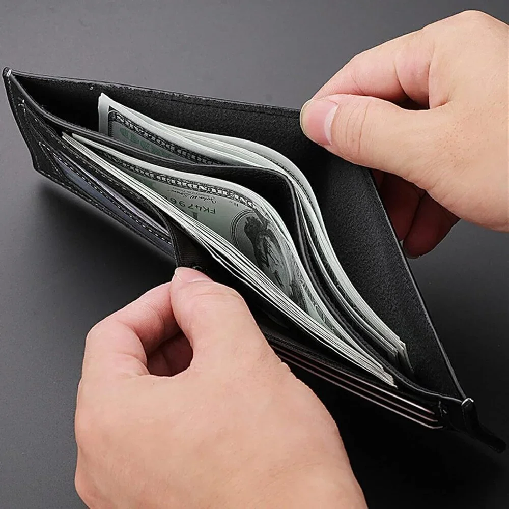 🆕Men Black PU Material 4 Credit Card Holder, Money Pocket Clear Window Suitable